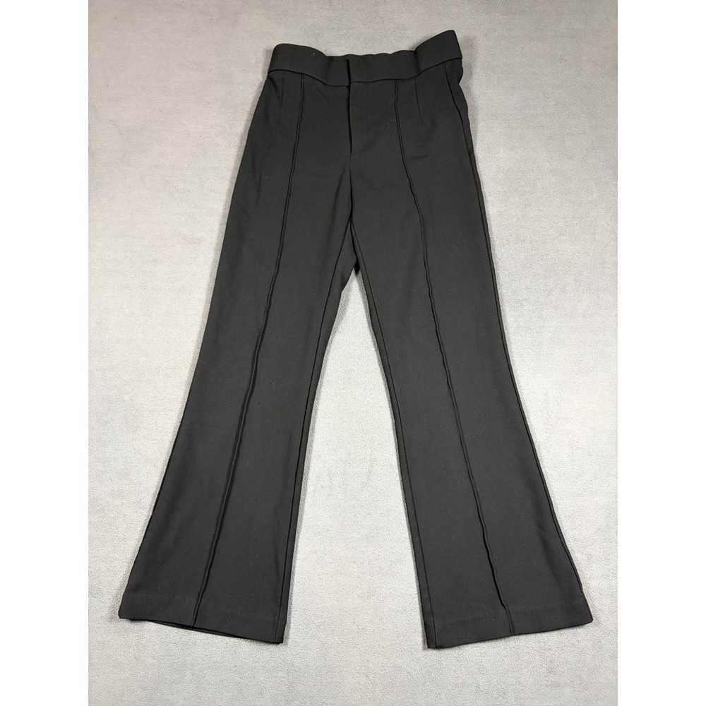 Zara Flare Pants Womens Medium Black Pintuck High Rise Stretch